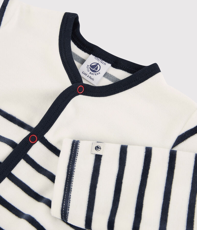 Pijama de terciopelo para beb&eacute; blanco MARSHMALLOW/azul SMOKING