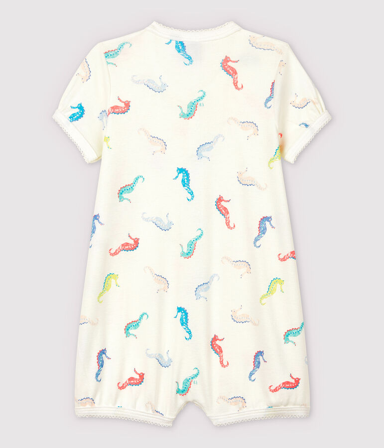 Mono corto con caballito de mar de beb&eacute; ni&ntilde;a de algod&oacute;n blanco/rosa