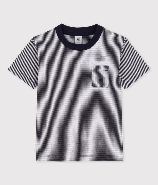 Camiseta de manga corta de algodón de niño azul SMOKING/blanco MARSHMALLOW