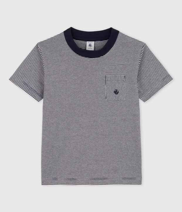 Camiseta de manga corta de algod&oacute;n de ni&ntilde;o azul/blanco