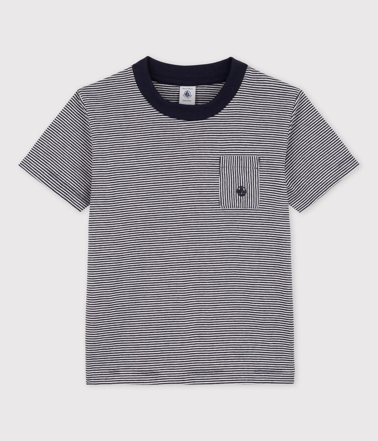 Camiseta de manga corta de algod&oacute;n de ni&ntilde;o azul/blanco