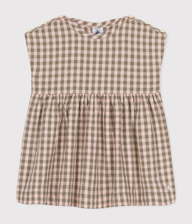 Vestido de manga corta de milrayas para beb&eacute; verde/rosa