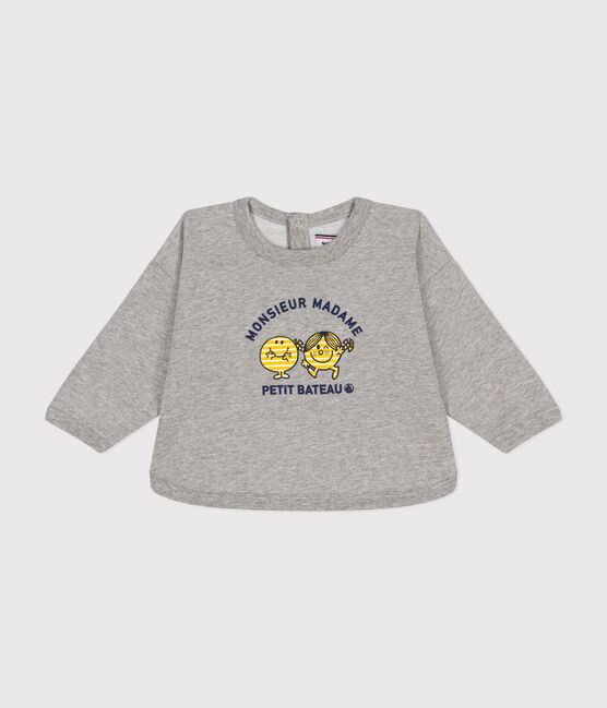Sudadera Monsieur Madame de muletón de bebé gris CHATON CHINE