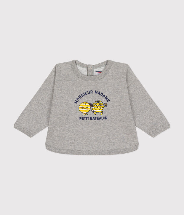 Sudadera Monsieur Madame de mulet&oacute;n de beb&eacute; gris