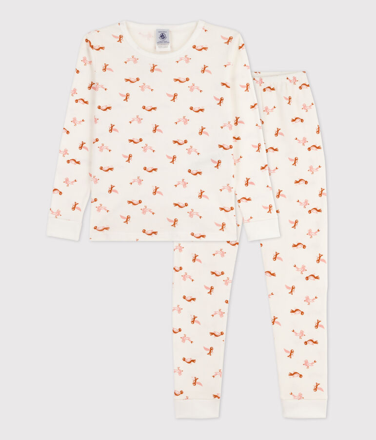 Pijama snugfit de algod&oacute;n con p&aacute;jaro blanco/multicolor