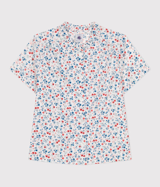 Blusa infantil de manga corta de algodón con flores blanco MARSHMALLOW/blanco MULTICO