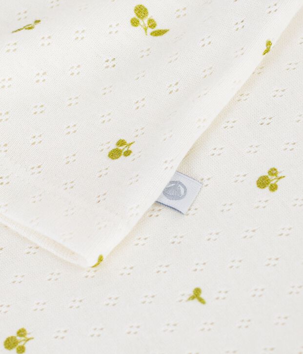 Camiseta infantil de algod&oacute;n de manga corta con estampado de flores blanco/verde