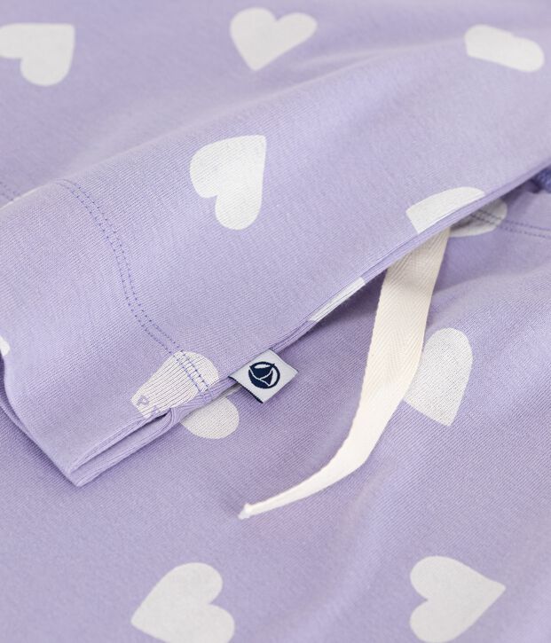Pijama de mujer de algod&oacute;n con estampado de corazones, manga corta y perneras anchas violeta/blanco