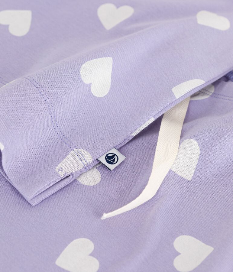 Pijama de mujer de algod&oacute;n con estampado de corazones, manga corta y perneras anchas violeta/blanco