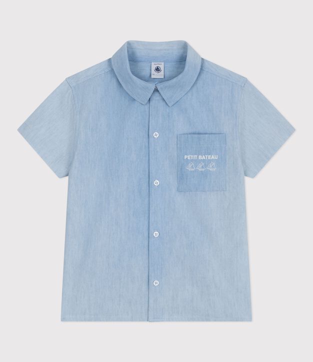 Camisa infantil de algod&oacute;n de manga corta azul
