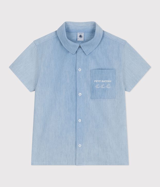 Camisa infantil de algod&oacute;n de manga corta azul
