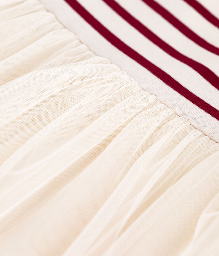 Vestido infantil de manga larga de algod&oacute;n y tul crudo/rojo