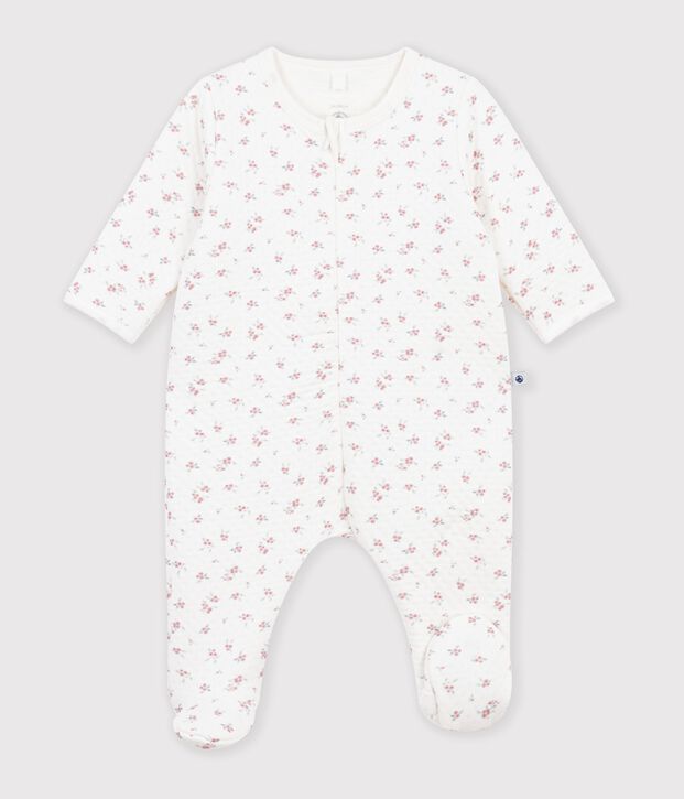 Pijama de t&uacute;bico con estampado de flores para beb&eacute; blanco/rosa