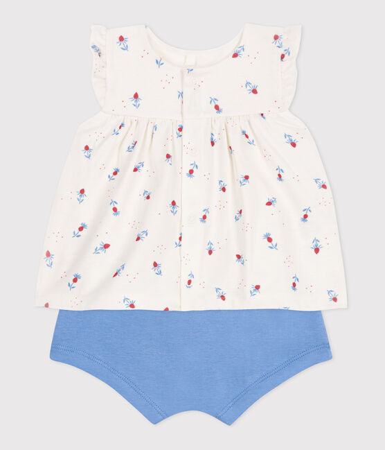 Conjunto de dos piezas de algodón con blusa con volante para recién nacido blanco MARSHMALLOW/blanco MULTICO