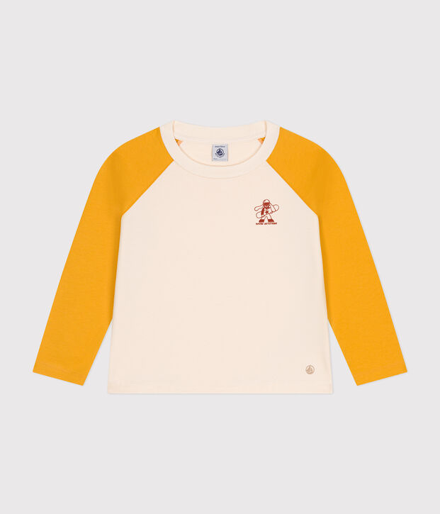 Camiseta de algod&oacute;n de manga larga de ni&ntilde;o crudo/amarillo