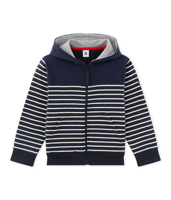 Suéter de rayas con cremallera para niño azul SMOKING/beige COQUILLE