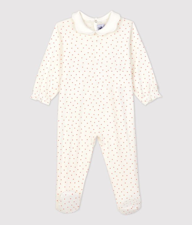 Pelele con corazoncitos de algod&oacute;n de beb&eacute; blanco/rosa