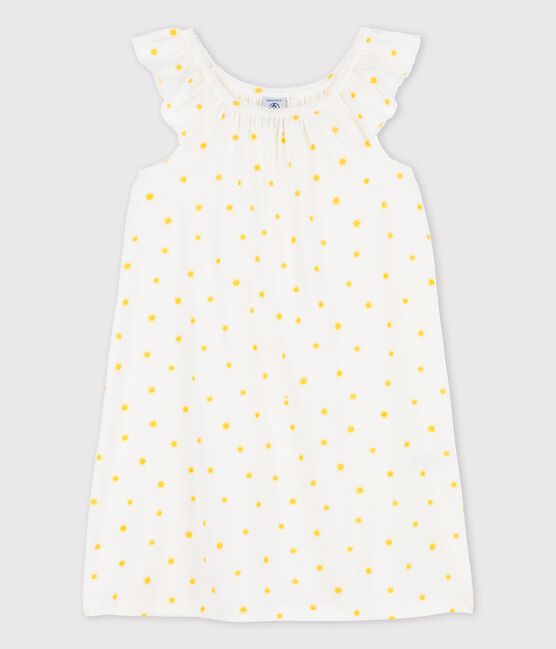 Camisón de manga corta con soles de algodón de niña blanco MARSHMALLOW/ ORGE