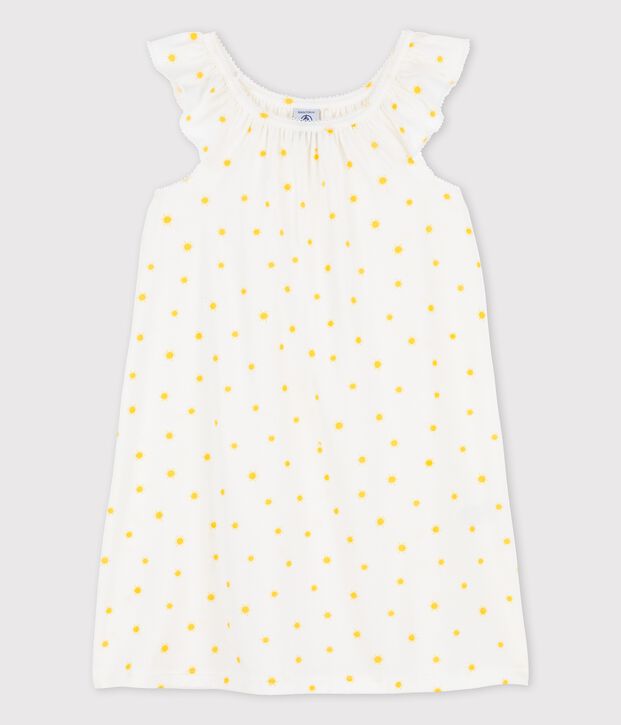 Camis&oacute;n de manga corta con soles de algod&oacute;n de ni&ntilde;a blanco/amarillo