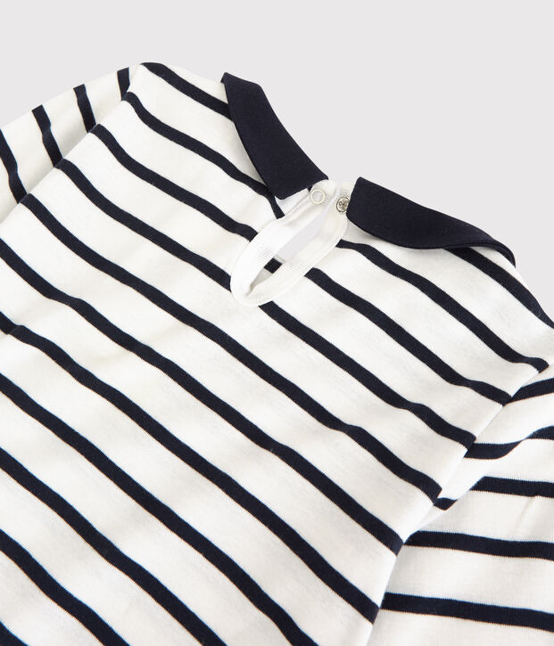 Camiseta de manga larga de algod&oacute;n de ni&ntilde;a blanco/azul