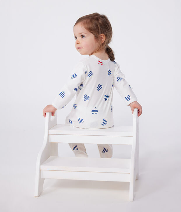 Pijama de algod&oacute;n con corazones para beb&eacute; blanco/multicolor