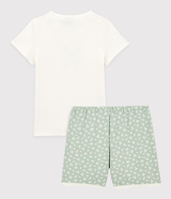 Pijama corto de algodón con flores para niña blanco MARSHMALLOW/ HERBIER
