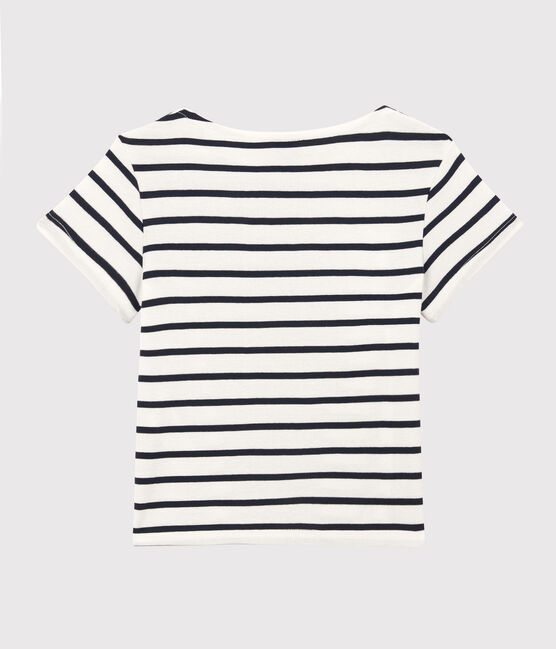 Camiseta de manga corta de algodón orgánico de niña blanco MARSHMALLOW/azul SMOKING
