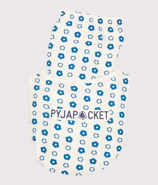 Pijama con estampado de flores gr&aacute;ficas de ni&ntilde;a/ni&ntilde;o de algod&oacute;n org&aacute;nico blanco/azul