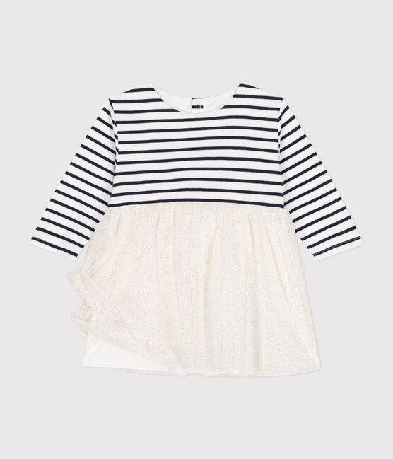 Vestido de túbico a rayas y tul para bebé blanco MARSHMALLOW/blanco MULTICO
