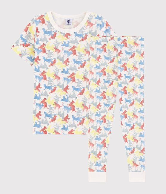 Pijama con estampado de gatos de algodón ecológico de niño blanco MARSHMALLOW/blanco MULTICO