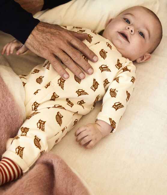 Mono largo con estampado de búhos de algodón de bebé blanco AVALANCHE/ ECUREUIL