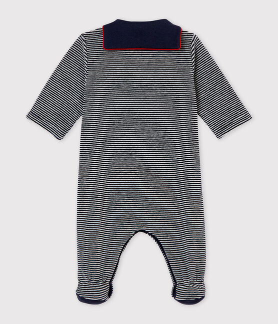 Pijama de terciopelo con la milrayas para bebé niño azul SMOKING/blanco MULTICO