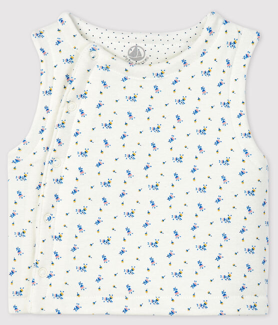 Chaleco reversible de algodón biológico enguatado blanco MARSHMALLOW+BLEU