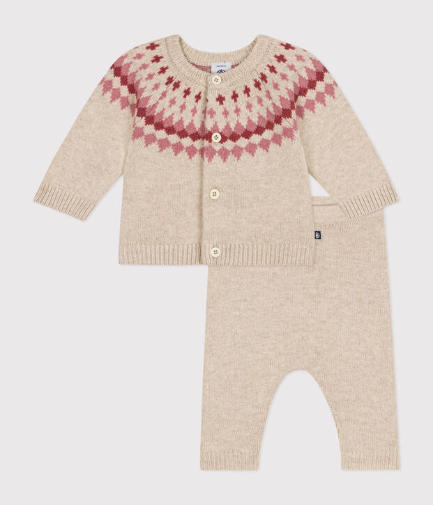 Conjunto tricotado de 2 piezas para beb&eacute; crudo/rosa