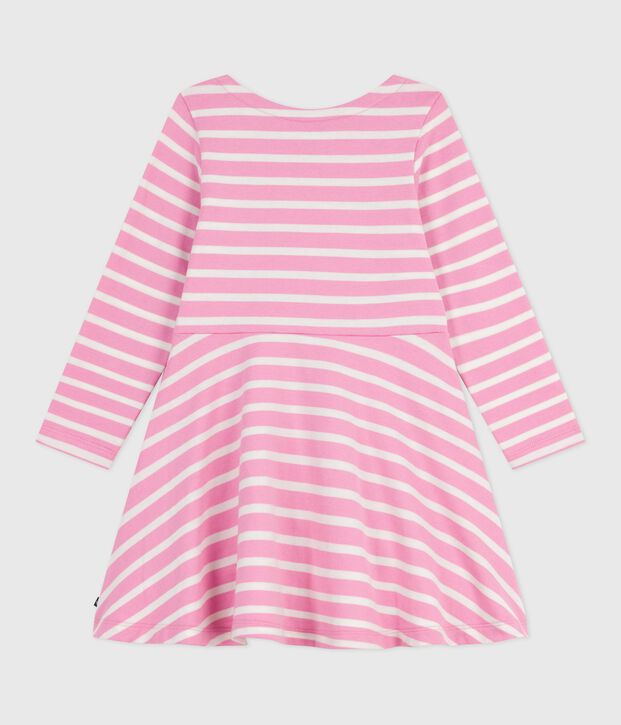 Vestido infantil de manga larga de algod&oacute;n rosa/crudo
