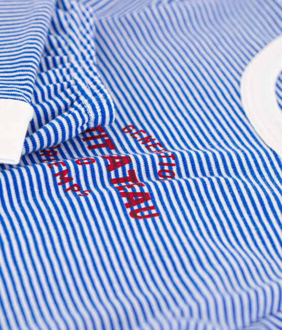 Pijama ajustado de algodón a rayas para niña/niño azul PERSE/blanco MARSHMALLOW