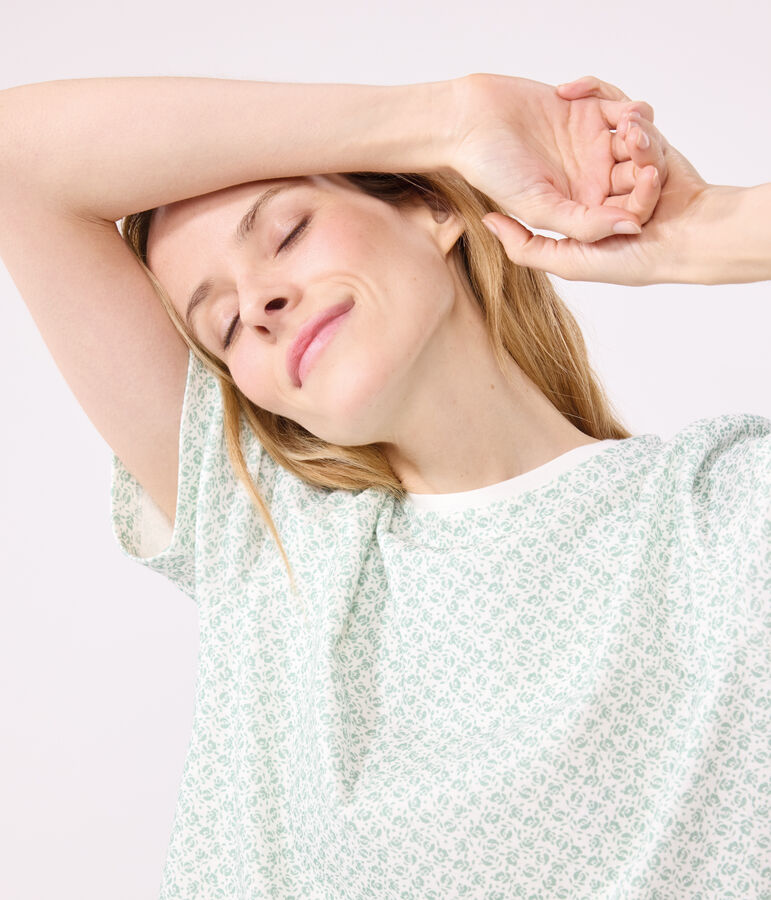 Pijama corto de algod&oacute;n con flores para mujer blanco/verde