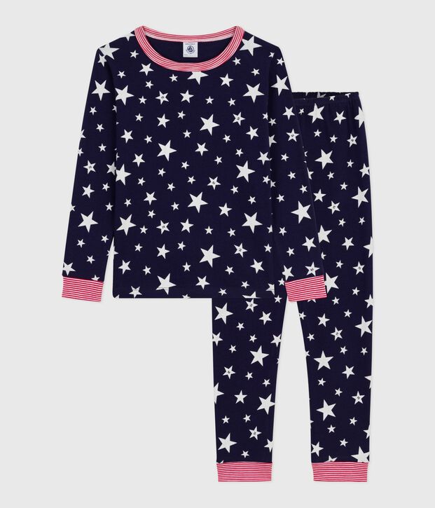 Pijama infantil de algod&oacute;n, muy entallado y con estampado de estrellas. azul/blanco