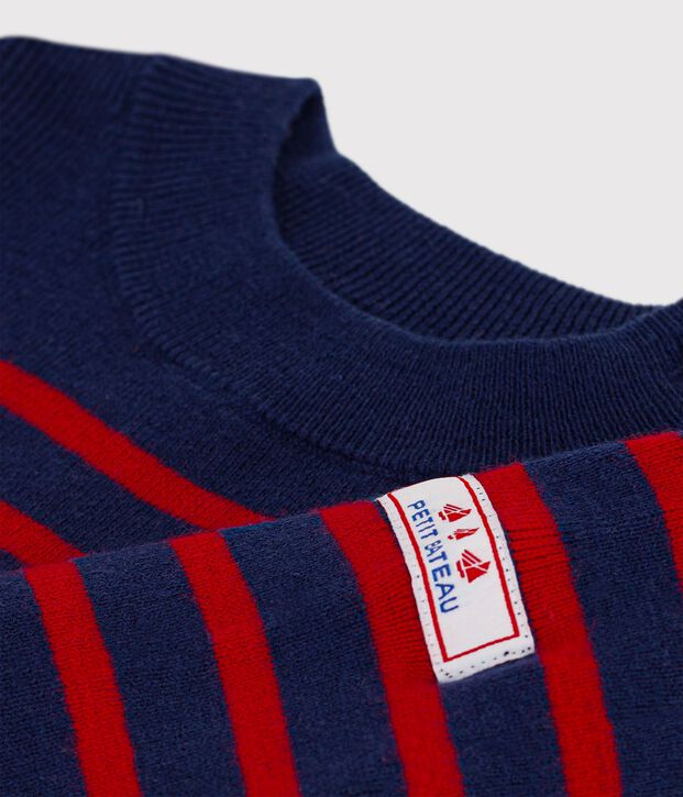 Jersey de lana y algod&oacute;n con rayas marineras para beb&eacute; azul/rojo
