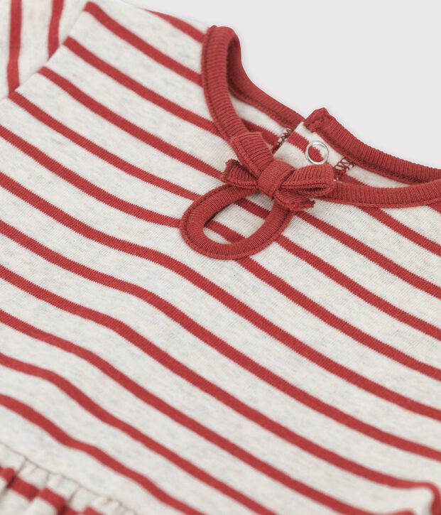 Vestido para beb&eacute; de manga corta a rayas de algod&oacute;n ecol&oacute;gico beige/marron