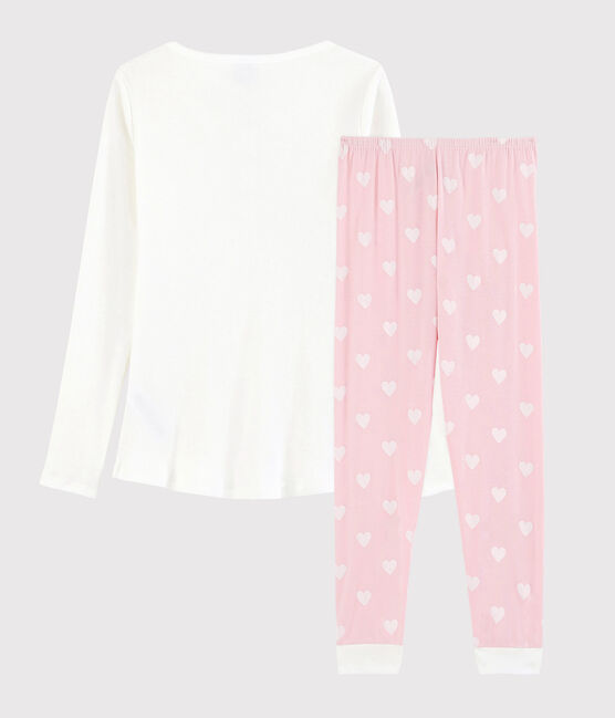 Pijama de algodón de chica/mujer blanco MARSHMALLOW/rosa MINOIS