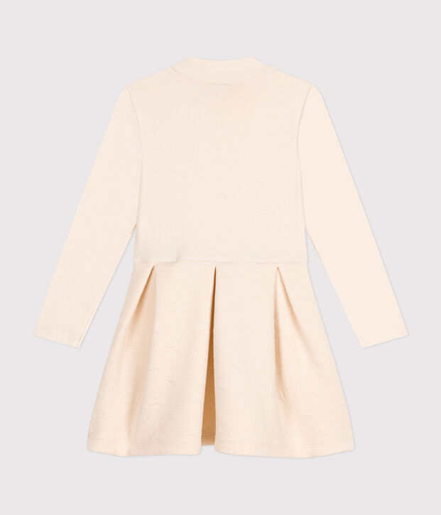 Vestido de manga larga de dos materiales para ni&ntilde;a crudo