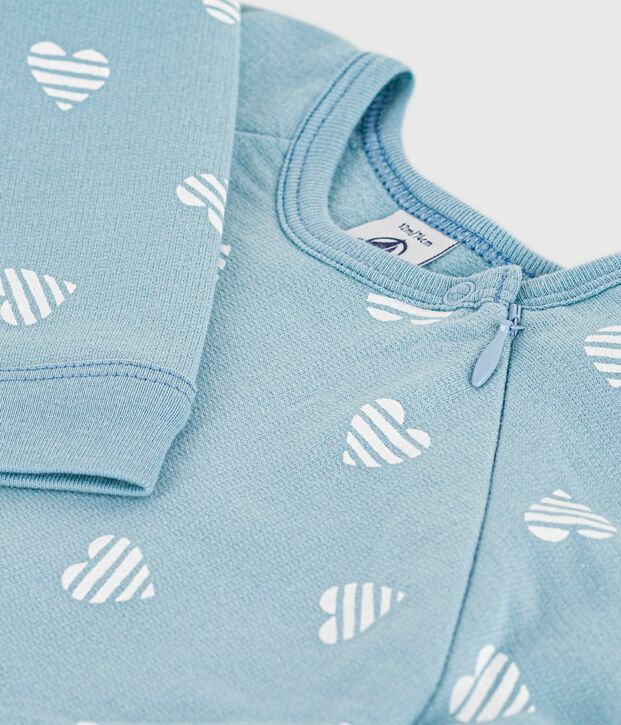 Pijama de mulet&oacute;n cepillado con estampado de corazones para beb&eacute; azul/blanco