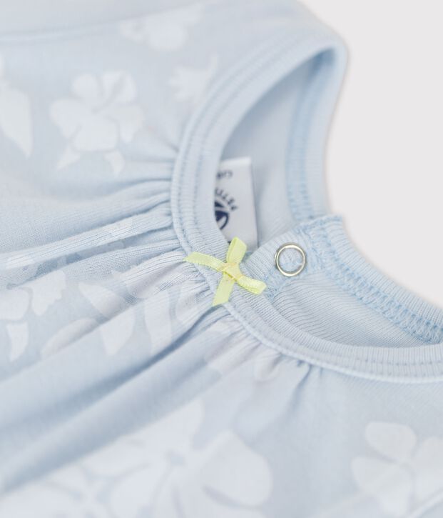 Pelele corto hawaiano de algod&oacute;n de beb&eacute; azul/blanco