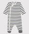 Pijama enterizo de rayas de canalé de bebé blanco MARSHMALLOW/azul SMOKING