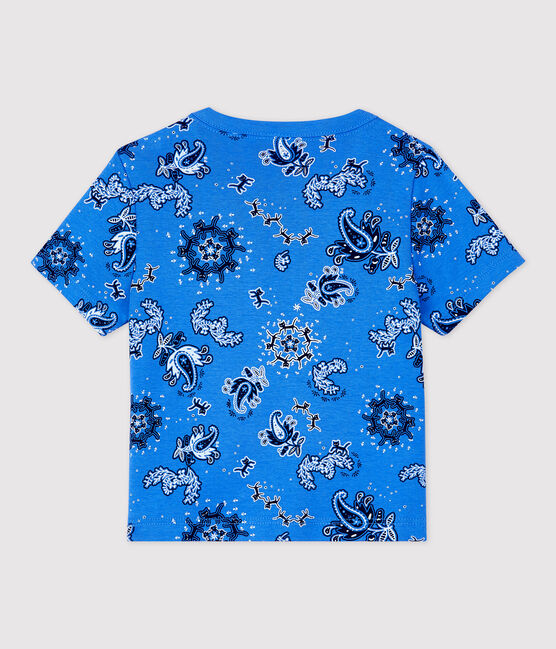 Camiseta de manga corta con estampado de bandana de algodón ecológico de bebé azul BRASIER/blanco MULTICO