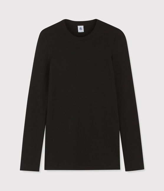 Camiseta de cuello redondo emblemática de algodón de mujer negro NOIR