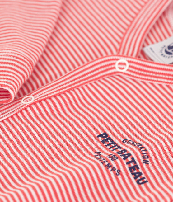 Pijama sin pies de algodón milrayas para bebé naranja ABRICOT/ MARSHMALLOW