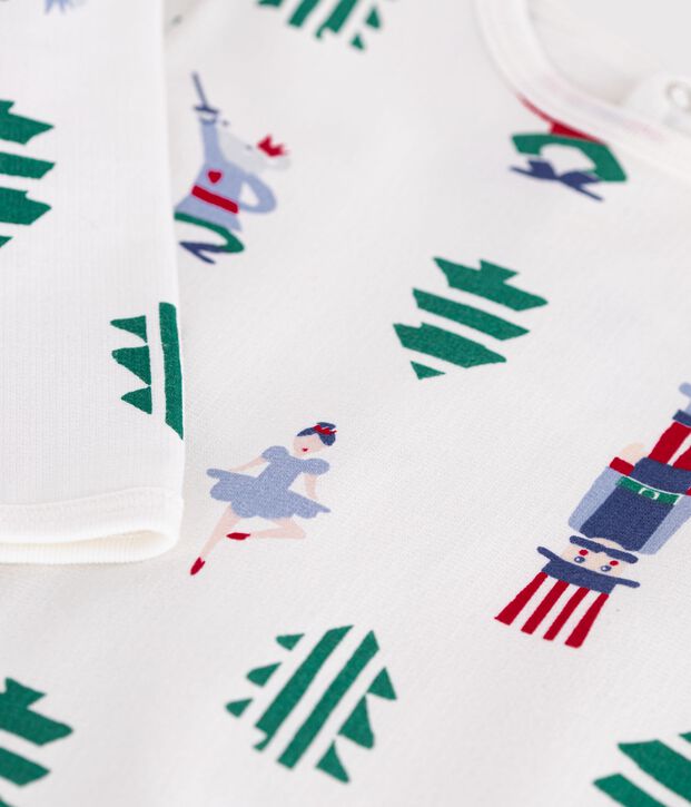 Pijama de mulet&oacute;n para beb&eacute; con abertura trasera y estampado de Navidad blanco/multicolor
