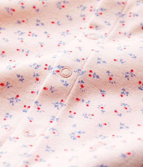 Pijama enterizo rosa con cuello de bebé de algodón ecológico rosa FLEUR/blanco MULTICO